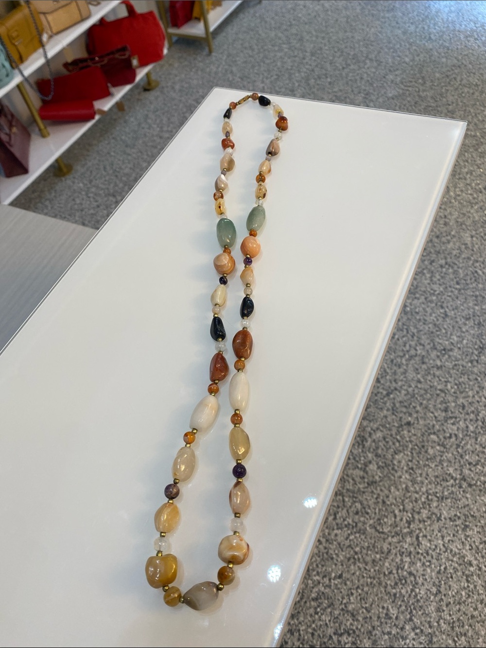 Multi-Color STONE Beaded Women’s Necklace - Mixed Earth Tones
